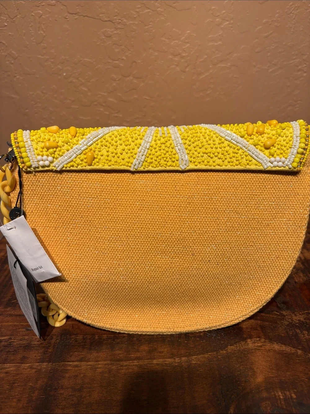 America & Beyond NWT Beaded Lemon Clutch/Shoulder Bag